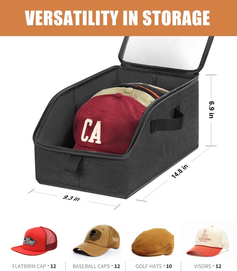 Livelab Hat Organizer for Baseball Caps, Hat Storage Holder Container for Closet Hold Up to 24 Caps with Clear Window, Hat Boxes for Home Storage | 2Pcs Grey - Image 3